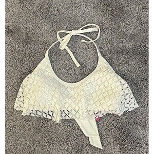 XHILARATION WOMEN'S CROCHET FLOUNCE BIKINI TOP SMALL WHITE NEW WITH TAGS!!!